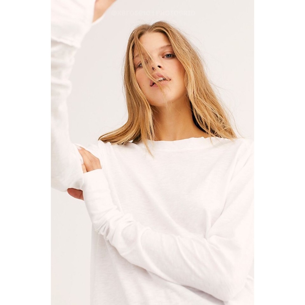 Free People We The Free Arden Tee Long Sleeve in Optic White New with Tags Small - Picture 12 of 14